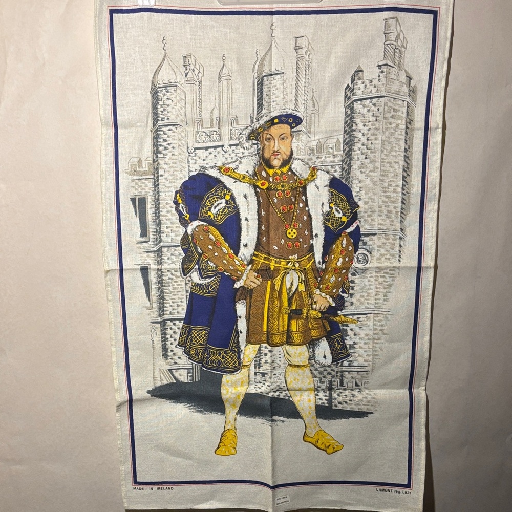 Vintage tea towel with Royal Design 19” x 30” 50% Linen 50% Cotton
